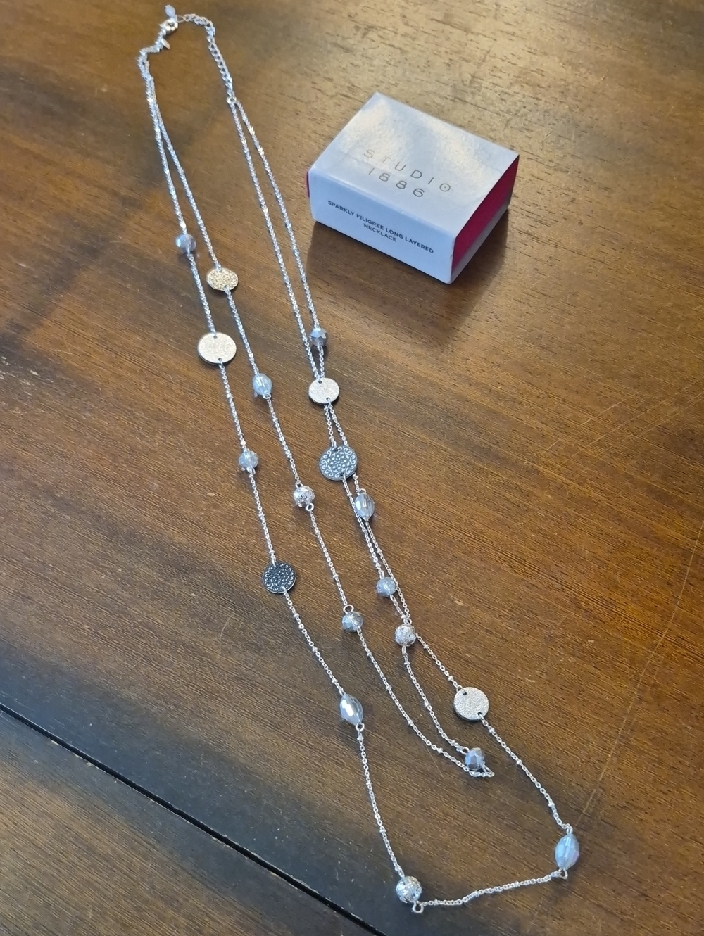 Avon Sparkly Filigree Long Layered Necklace Silvertoned Lobster Clasp   Delicate